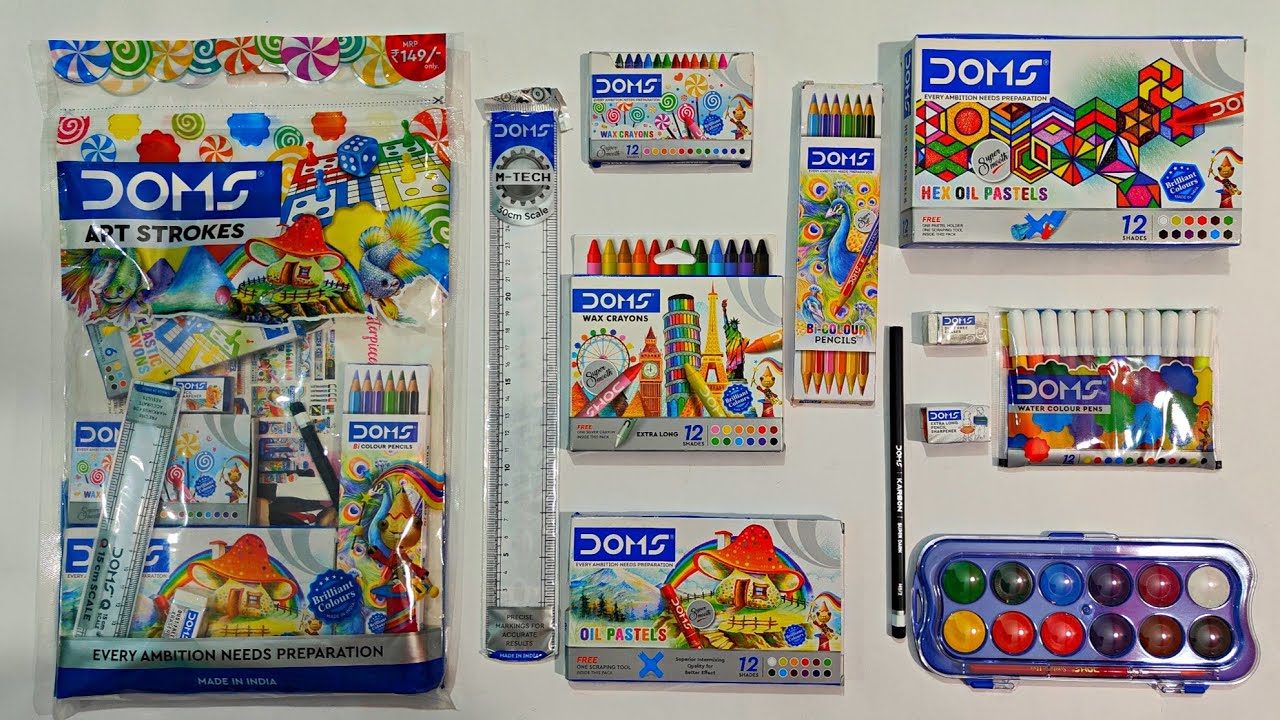 Doms Art Strokes Stationery Kit, Unboxing & Review, Collection of Doms ...