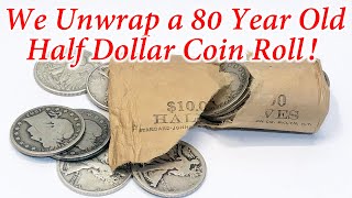 Coin Roll Hunting a 80 Year old Sealed Half Dollar Roll Full of 90% Silver Barber and Walking Libs!