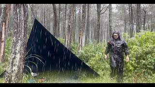 SOLO CAMPING IN HEAVY RAIN AND THUNDERSTORM - RELAXING RAIN SOUNDS - AMSR