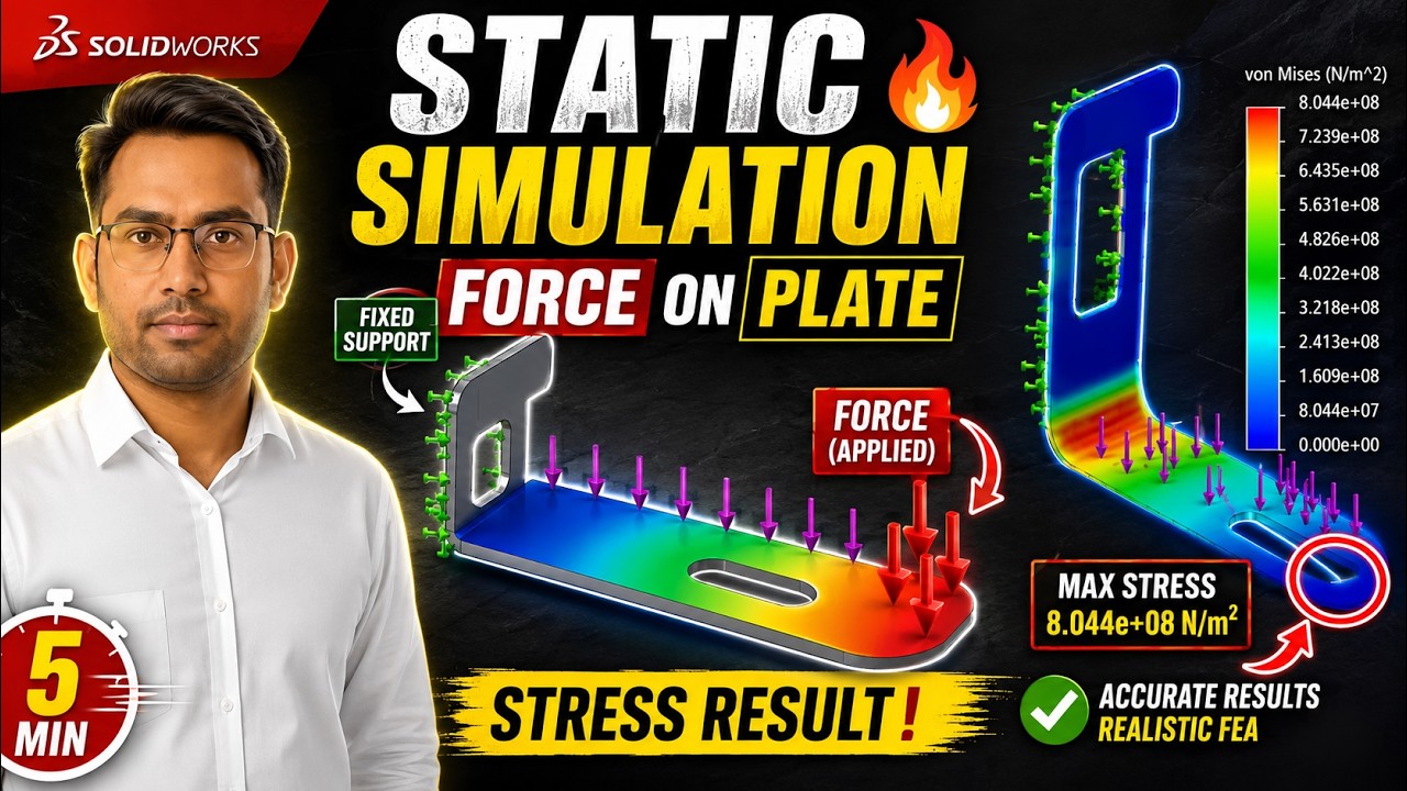 SolidWorks Static Simulation on Plate | Force vs Pressure Analysis ...