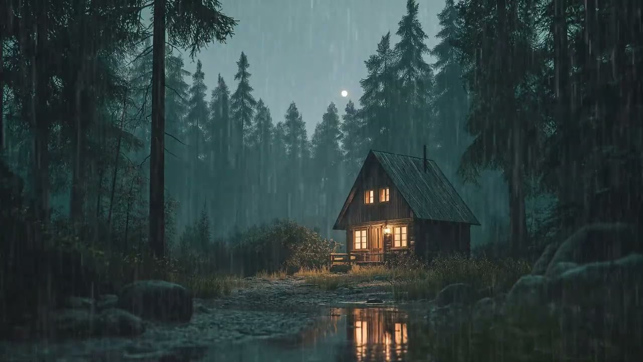 🏕️ Small Cabin Rain ASMR | Outdoor Forest Night 3 Hours | Calm Focus Meditation Sleep Relax