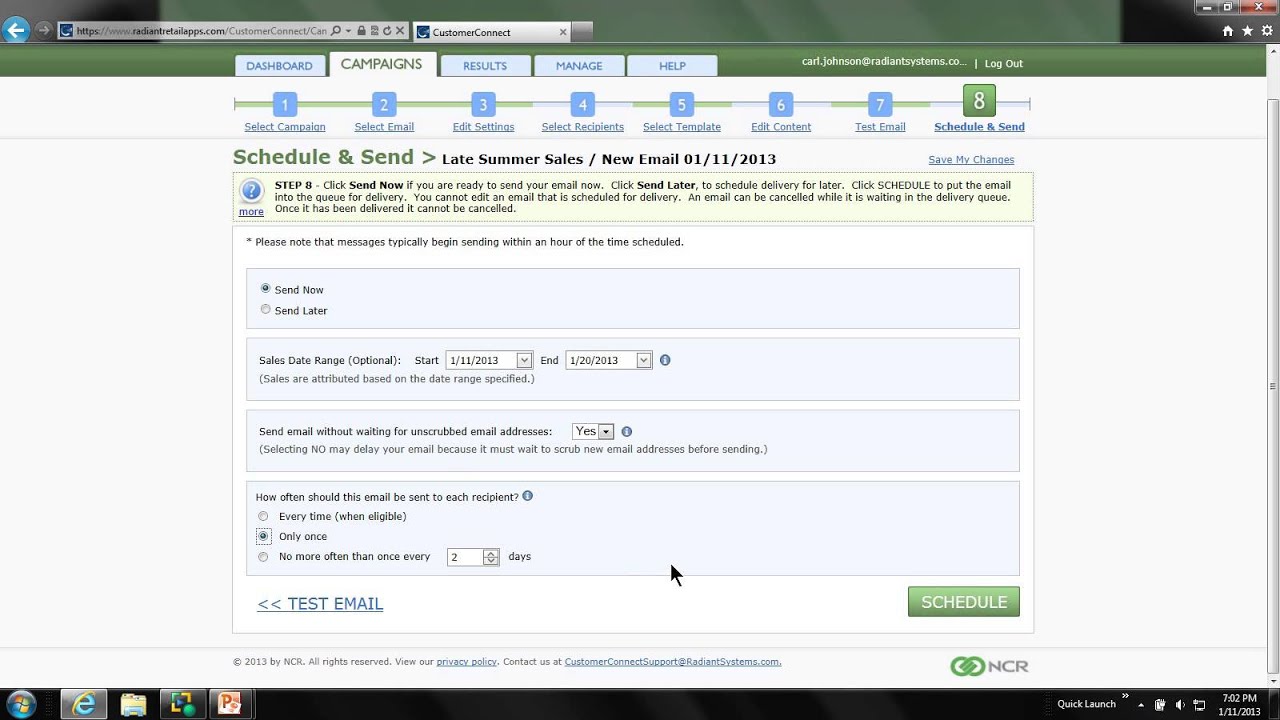 NCR Customer Connect - Step 5 p4: Scheduling & Sending an Email