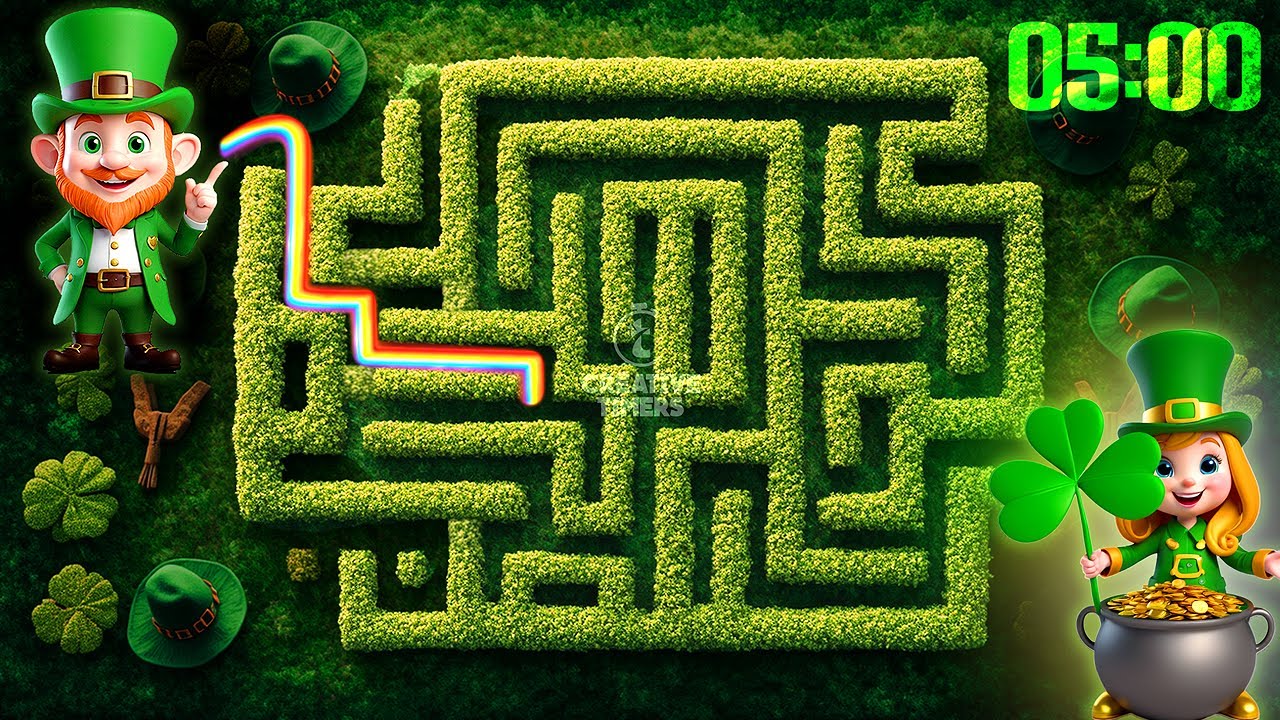 5 MINUTE Timer - Leprechaun MAZE 🍀Classroom Countdown with Music