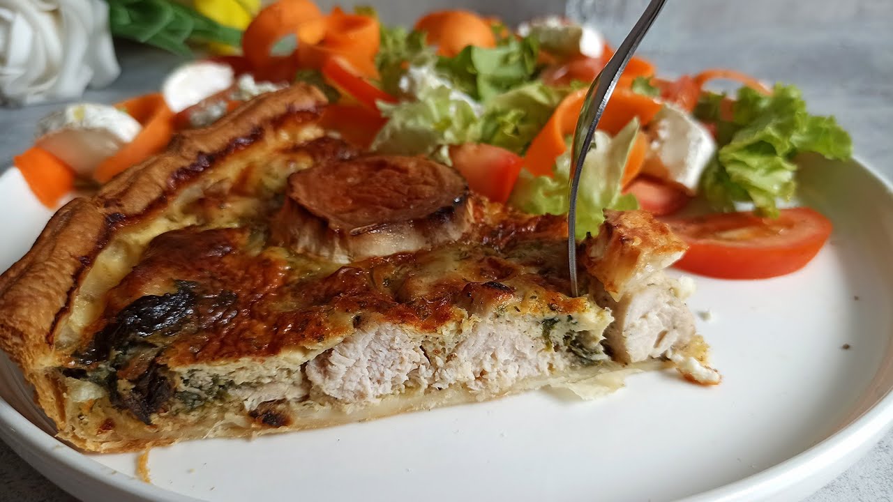 Quiche poulet épinard chèvre, recette facile et rapide