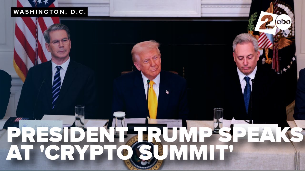 President Donald Trump speaks during the White House "Crypto Summit"