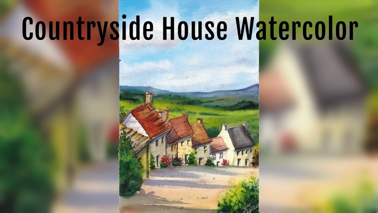 Countryside houses landscape watercolor tutorial - acquerello case di campagna
