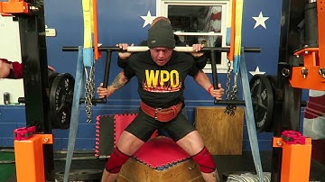 Speed Box Squats With Camber Bar and Blue Bands