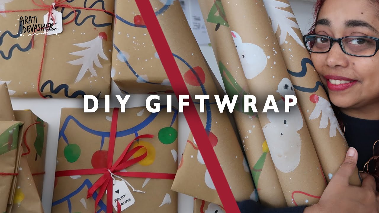 DIY WRAPPING PAPER painting kraft paper to wrap Christmas presents