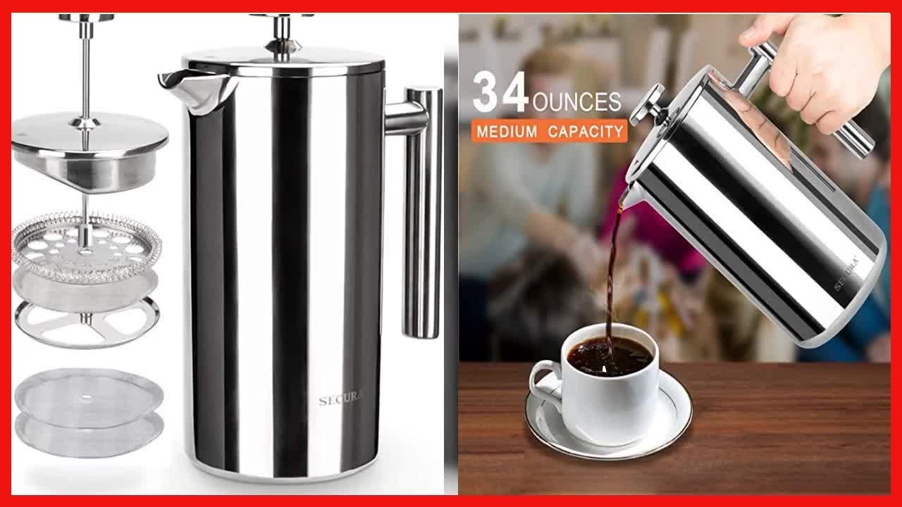 Secura French Press Coffee Maker, 34-Ounce, 18/10 Stainless Steel Insulated Coffee  Press with Extra Screen - The Secura