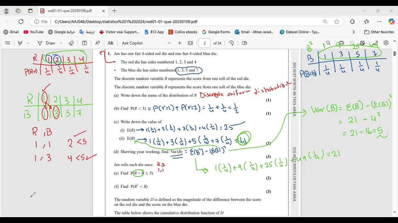 Statistics 1 S1 WST01/01 January 2025 session By Afnan Jaradat