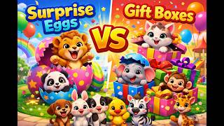 Learn Animals and Animal Sounds for Kids 🥚🎁 | Surprise Eggs &amp; Gift Boxes | Toddler Learning Video