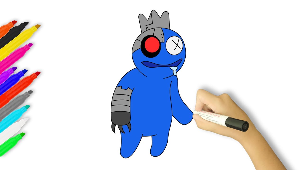 HOW TO DRAW ROBOT BLUE (Blue's Dark Secret)  Rainbow Friends Roblox  Characters - Easy Drawing 