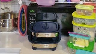 Bacon and eggs in one Tupperware Micro Pro Grill and sautéed veggies done in butter in the other MPG