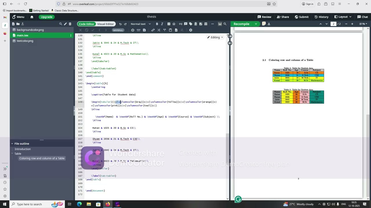 Mastering LaTeX – Be a HERO from ZERO:  Tables (Part 5)  How to color the row and column of a Table