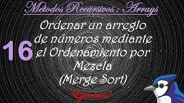 Ejercicio 16: Recursividad, Ordenar un array de numeros mediante el ordenamiento por mezcla || Java