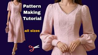 ✅️ The Secret to Quick & Elegant Long Dress Pattern Making | 2 Sleeve Options Tutorial
