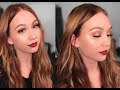 Glittery gold eyes, red lip makeup tutorial | Elora Jean