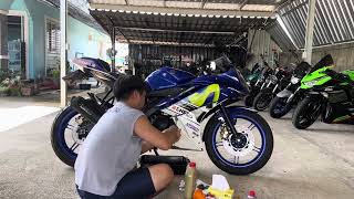 🎥 เซอร์วิส Yamaha YZF-R15 ปี16 วิ่ง 22,000 กิโลแท้/ EP.344 By PeeJun BIGBIKE Phaya 😎😁