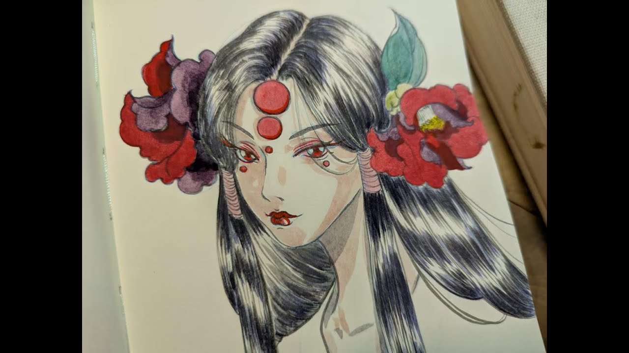 my sketch book:the process of drawing Camellia Fairy画个茶花女妖