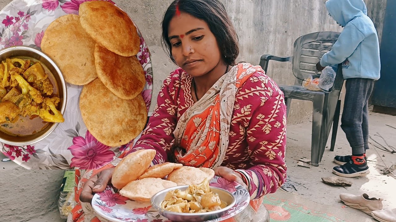 फुलगोबी, आलू, मटर का सब्जी और पूरी// Fulgobi,Aalu,Matar Ka Sabji Aur Puri recipe 🤩🥦🥔🫛🍲🍪