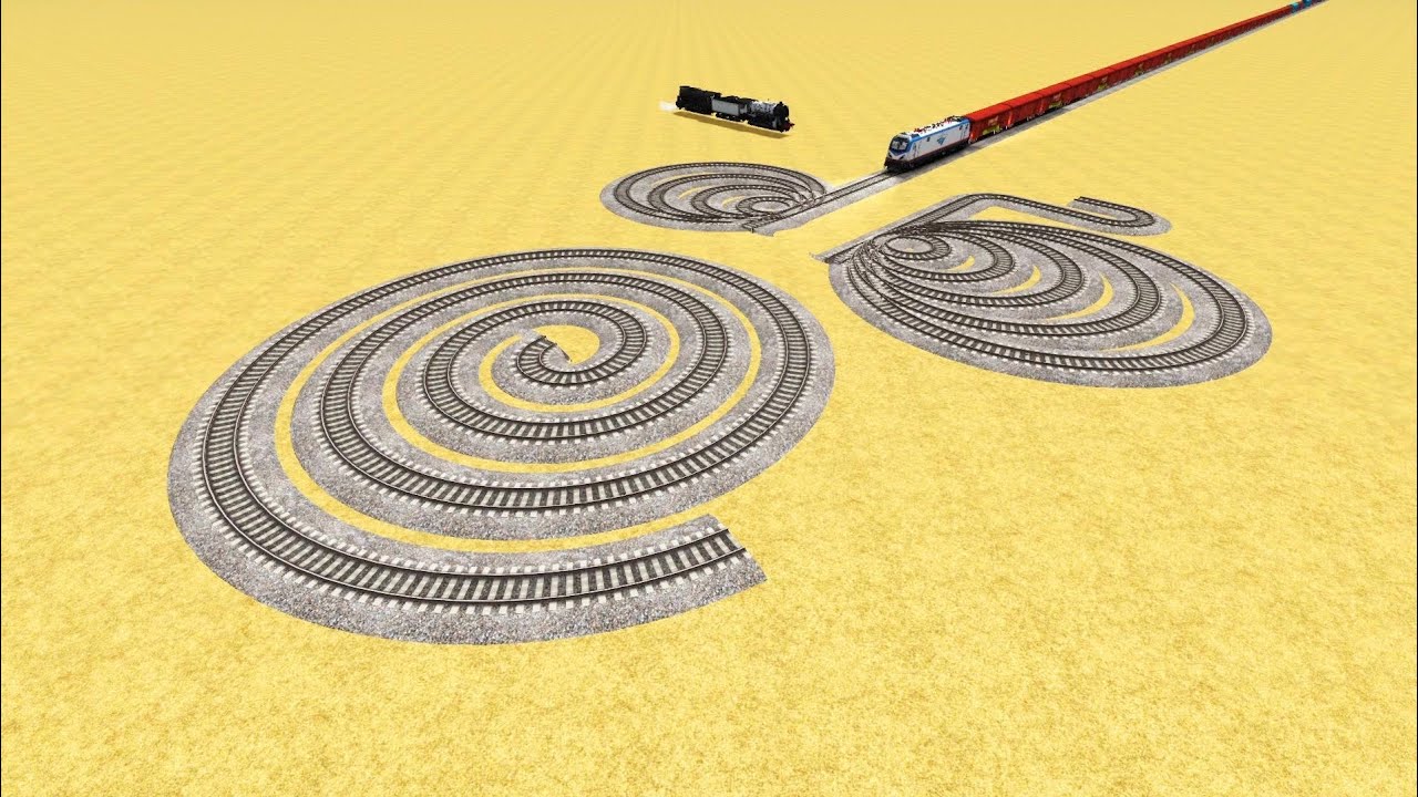  AI TRAINS CROSSING CIRCLE AROUNDED MULTIPLE 😱 TRACKS 💝BUMPY RAILROAD RAILWORK BEANG DRIVE 