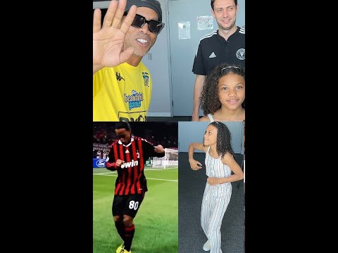 Ronaldinho is shown his celebration dance by 12 year old reporter Jazzy
