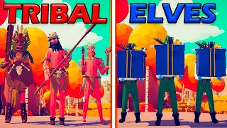 PRESENT ELVES vs WILD TRIBAL TEAM - Totally Accurate Battle Simulator | TABS