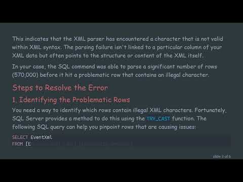 Resolving Illegal XML Character Errors in SQL Server Parsing