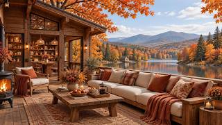 Quiet Autumn Morning Porch Ambience 🍂 Gentle Lakeside, Piano Music & Fireplace for Work screenshot 5