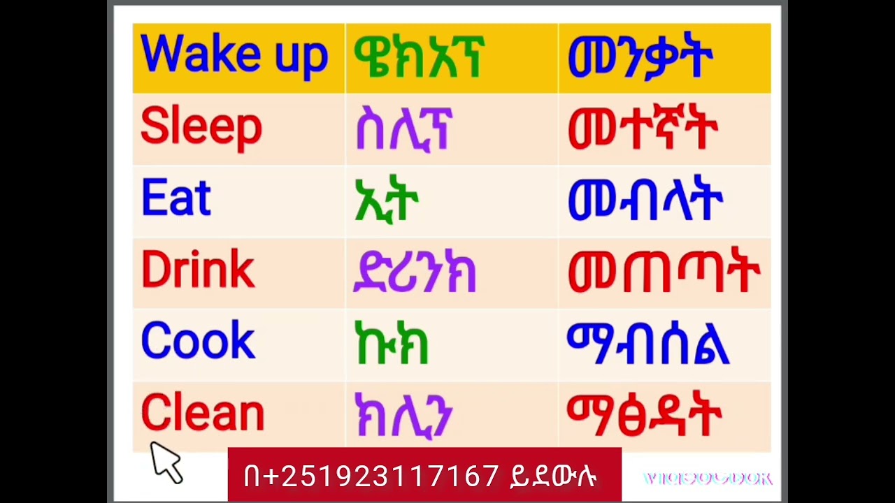 የእንግሊዝኛ ቃላት በአማርኛ ትርጉም 