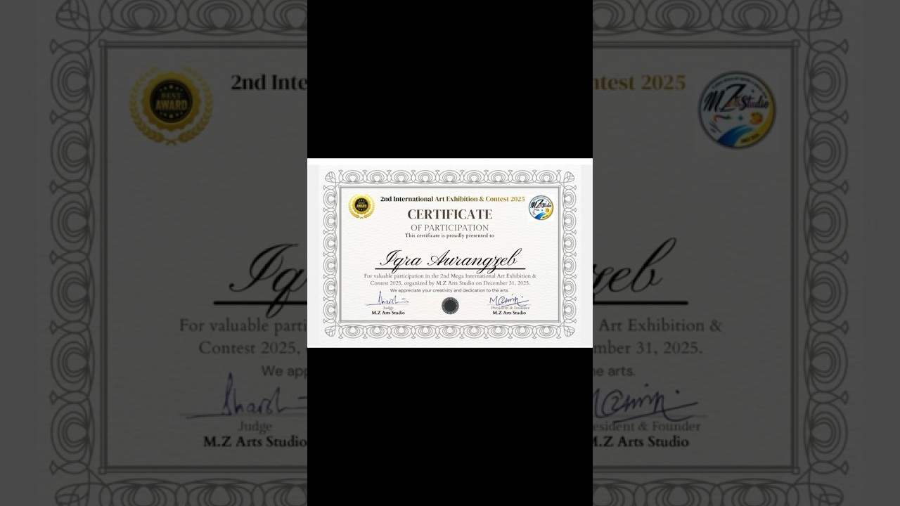 Dreams, hard work, and prayers — Alhamdulillah ✨International Art Exhibition Certificate❤️