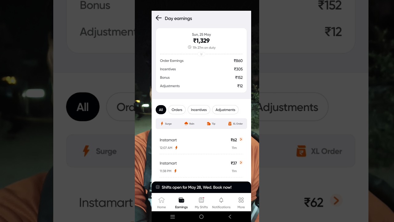 11 घंटे की कमाई swiggy instamart me| swiggy delivery boy salary| #shorts #minivlog #money
