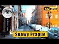 Prague snow Christmas walking tour: Prague Castle - Nerudova street 🇨🇿 Czech Republic 4k HDR ASMR