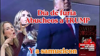 Rechiflas a Trump. 10 segundos de abucheo pero dice: yo oí vítores. Y otra rechifla en MX: Samuel 😄