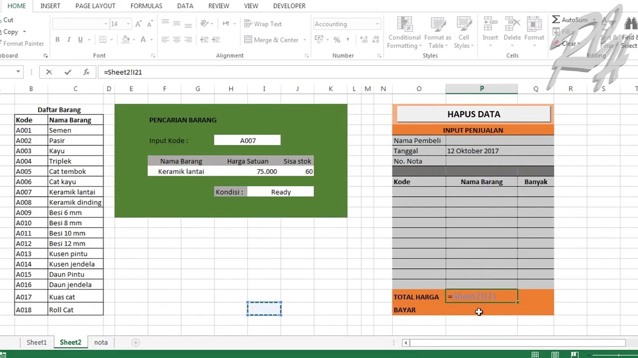 Tutorial Excel Membuat Nota Penjualan Otomatis Belajar Rumus