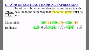 Algebra 1: 10.3 Notes: Example 1 - Adding or Subtracting Radical Expressions