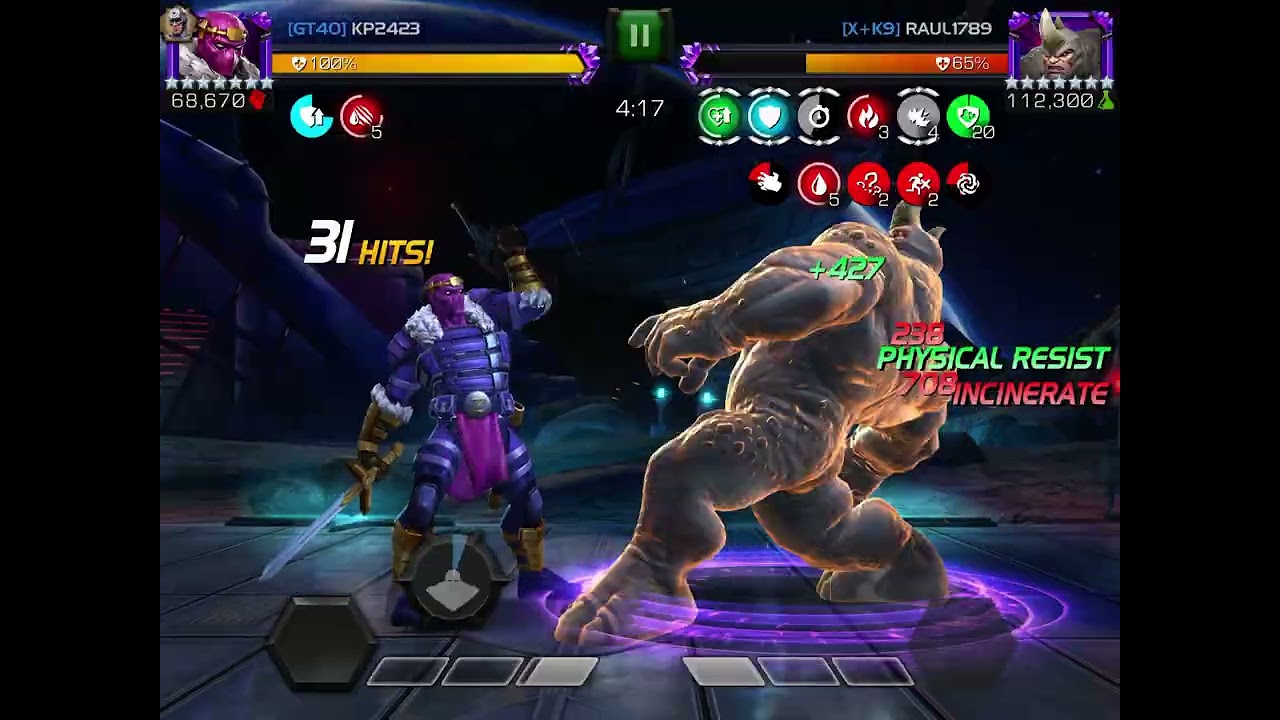 Baron Zemo vs Rhino Node 28 Reinvigorated Unblockable/Buffet Over Time/Arc Overload AW S64 Mcoc