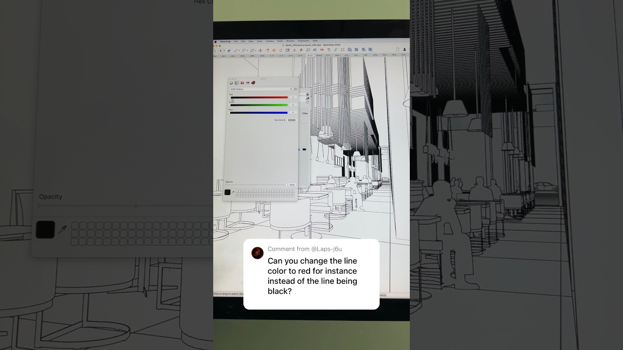 Can you change the line color to red in SketchUp?
