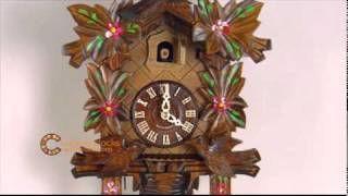 1 Day Cuckoo Clock Maple Leaves Moving Birds &amp; Hand painted Flowers- 13 In. Tall- Black Forest