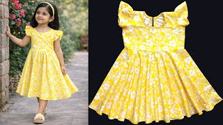 Easy Umbrella Cut Baby Frock with Short Sleeves | Full Flare Dress Cutting & Stitching Tutorial screenshot 3