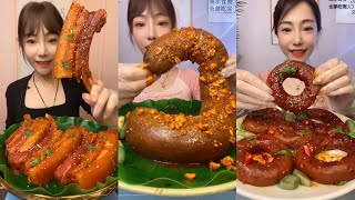 ASMR SOSLU ÇİN YEMEKLERİ YEME | Pork Belly + Blood Sausage + Pork gut | 吃辛辣的中国食物 MUKBANG