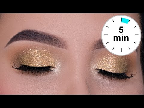 gold dress makeup tutorial 5 MINUTE Golden Glitter Eye | New Year's Eve Eye Look soft gold glam makeup