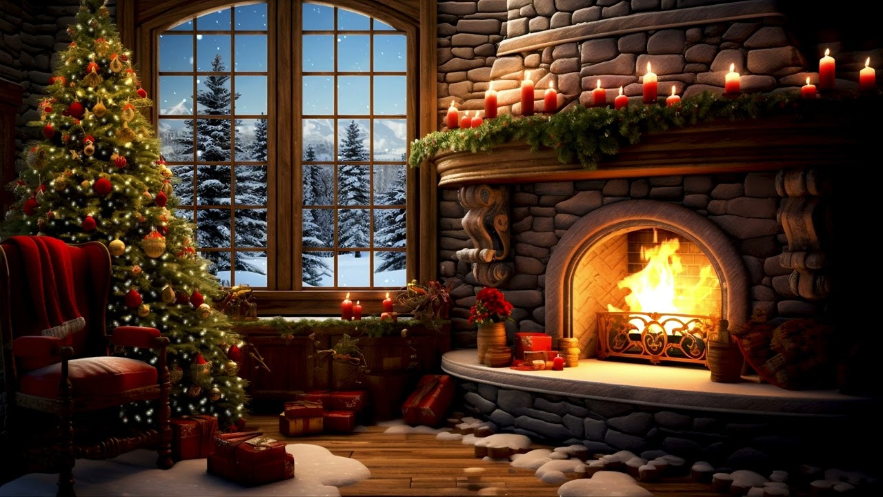 Embrace the Cozy Charm: Christmas Fireplace & Snowstorm Retreat | Crackling Fireplace