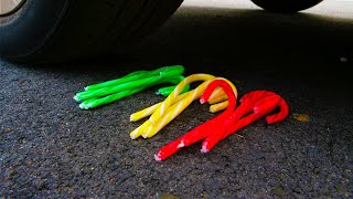 Crushing Crunchy & Soft Things by Car! - EXPERIMENT Candy Canes vs Car by Galaxy Experiments 10,213 views 3 years ago 1 minute, 27 seconds