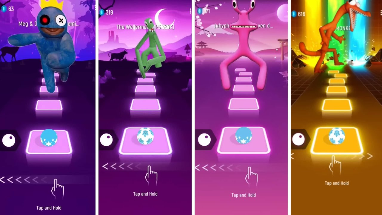 Rainbow Friends Blue 🆚 Green 🆚 Pink 🆚 Orange | Tiles Hop