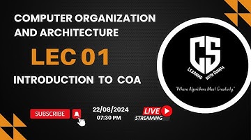 Introduction  to  COA _Lec 01_ #wbscte  #computerorganizationandarchitecture