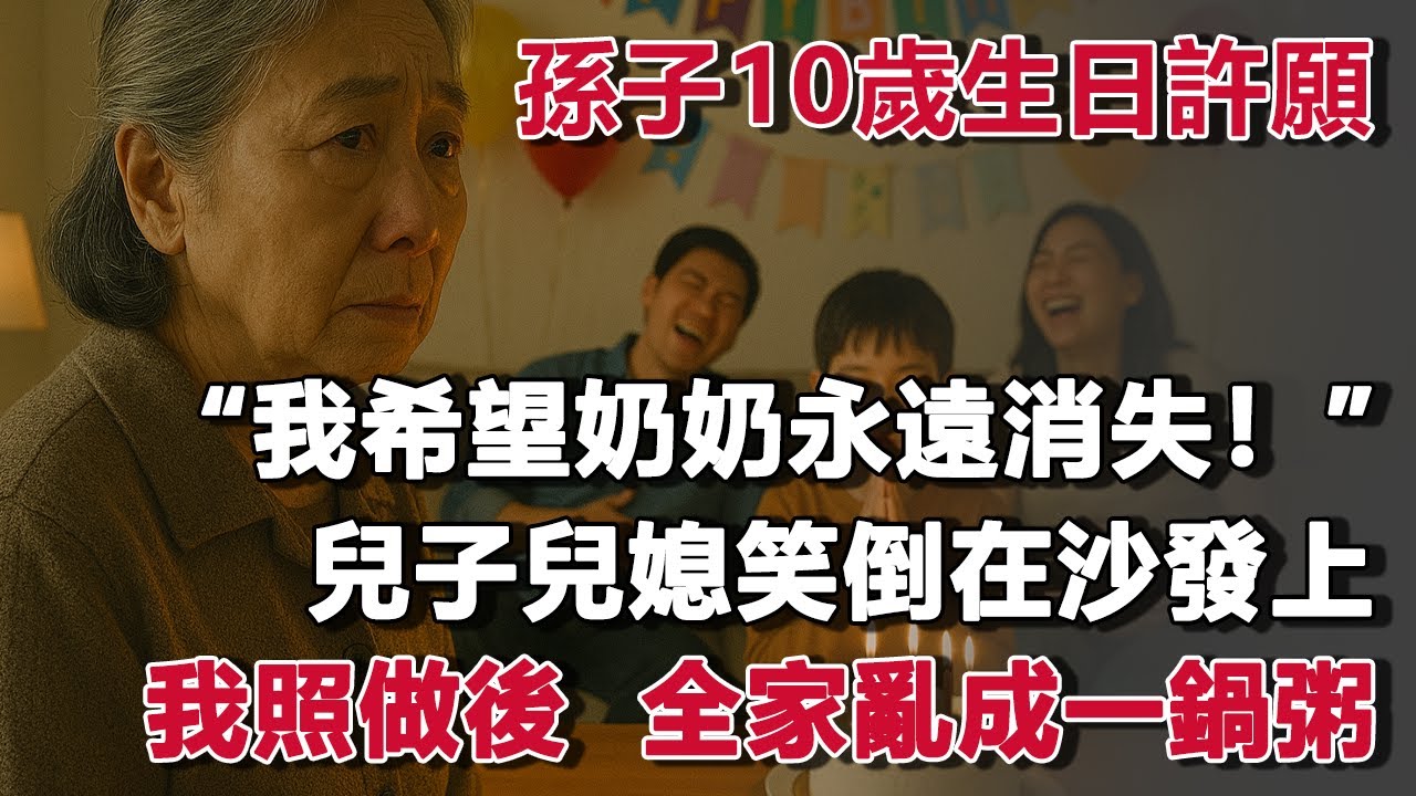 孫子10歲生日許願：“我希望奶奶永遠消失！”兒子兒媳笑倒在沙發上，我照做後  全家亂成一鍋粥！#夜讀人生 #朝夕書卷  #情感故事  #為人處世 #不肖子孫 #養老故事 #樂齡故事匯