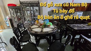 Ngày 8/2/2025 Bộ bàn ăn tròn 8 ghế rẻ quạt miền tây, tủ rượu, tủ bày đồ, tranh thờ xưa
