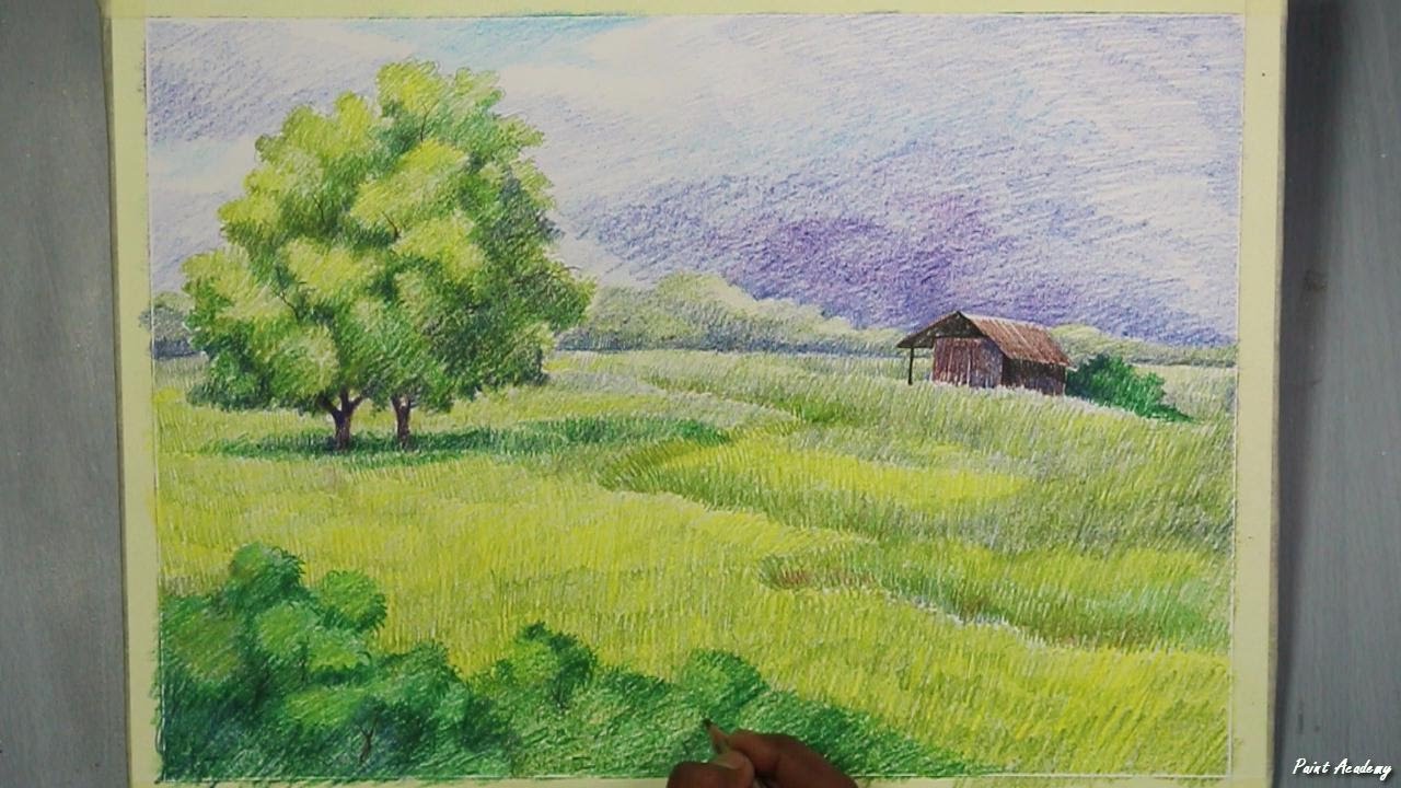 house easy landscape color pencil drawing