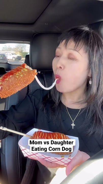 Mom vs Daughter Eating Corn Dog #shorts #viral #mukbang